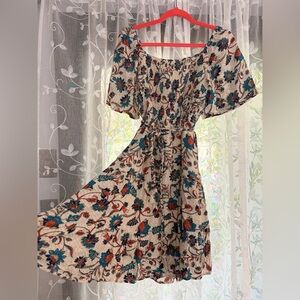 Nurture brand Cream Dress with Blue & Rust Floral Print